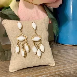 Gorgeous White & Gold Chandelier Earrings